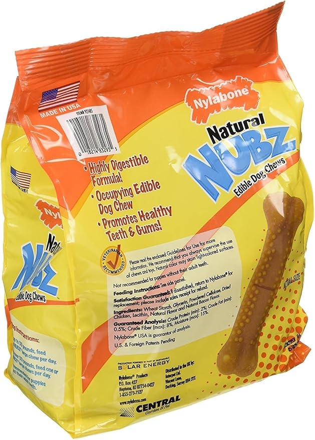 Nylabone Natural Nubz Edible Dog Chews Value Pack of 66ct. / 7.8 lbs. Total (3 x 2.6 lb / 22 ct Bags)