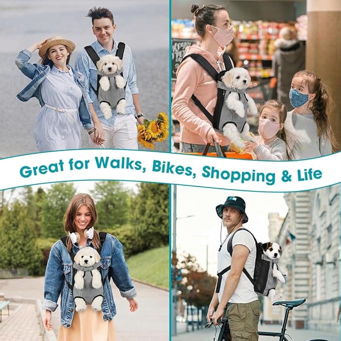 Dog Backpack Carrier, Front Pocket for Essentials, Pet Sling Front Backpack for Small Medium Dogs 10-16 Lbs, Legs Out, Adjustable Wearable Puppy Chest Travel Bag, Easy-Fit for Hiking/Walking/Camping