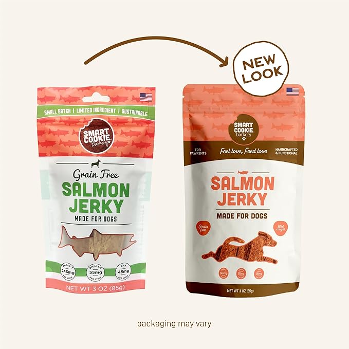 Smart Cookie Salmon Jerky Dog Treats - DHA & Omega Strips for Dogs & Puppies with Allergies, Sensitive Stomachs with Wild Caught Alaskan Salmon- Dehydrated, Grain Free, Made in USA - 3oz Bag Pack of 1