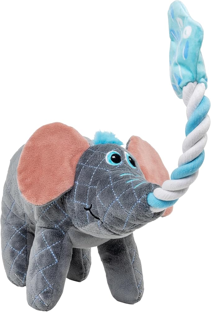 KONG Bendeez Dog Toy – Durable Plush with Rope, Flexible Twistable Design, Squeaker for Interactive Play, Large Size for All Dogs (Elephant)