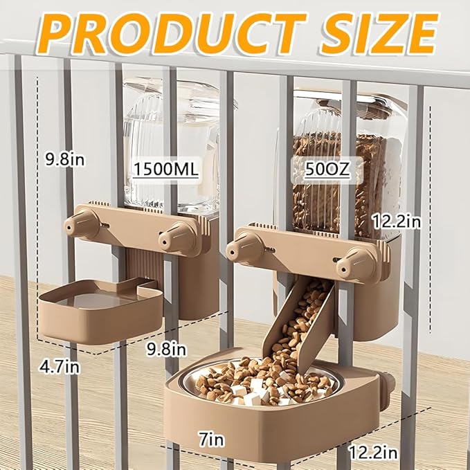 2-Pack Cage-Style Large Capacity Hanging Automatic Pet Feeder & Water Dispenser, Refillable from Outside The Cage, 50oz/1500ml, for Small/Medium Dogs, Cats, Rabbits & Guinea Pigs