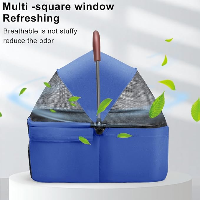 Pet Stroller for Medium Small Dogs/Cats - 4 Wheels Foldable Dog Stroller with Storage Basket,Dog/Cat Carrier,Adjustable Handle,Folding Puppy Carrier Suitable for Traveling with Cats and Dogs (Blue)