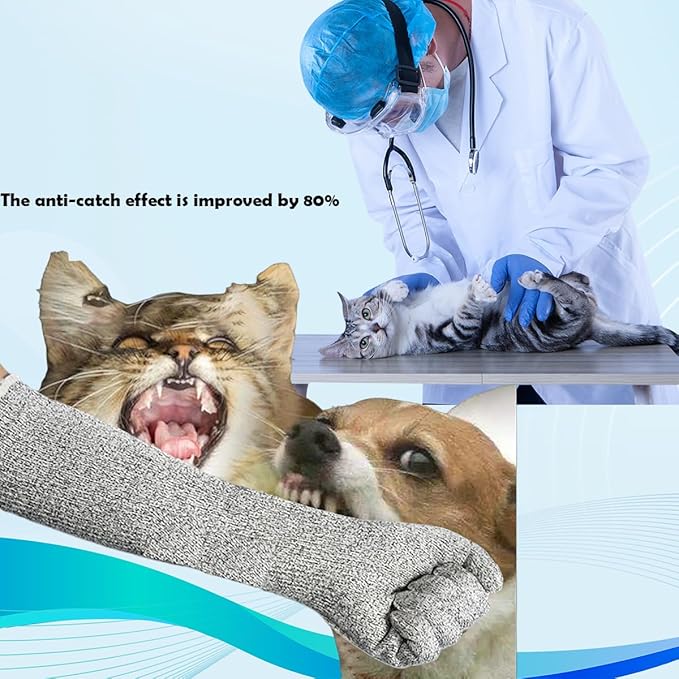 Pet Handling Gloves – 16" Extra-Long Cat Grooming Arm Sleeves, Anti-Scratch & Bite Resistant Protective Sleeves for Bathing & Nail Trimming (Gray)