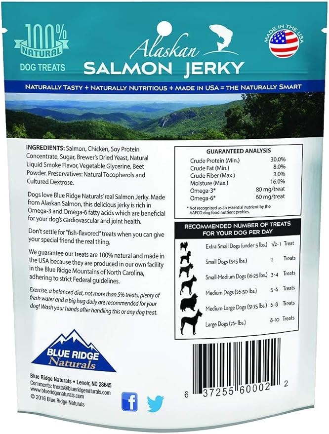 Blue Ridge Naturals (3 Pack) Oven Baked Salmon Jerky Dog Treats, 3 Pounds Total
