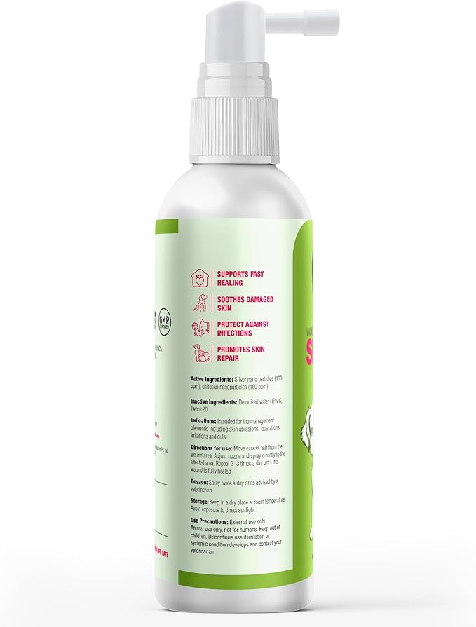 Wagging Tails Wound Care Spray for Dogs & Cats|Fast Healing for Minor Cuts,Scrapes,Hot Spots,Rashes|Soothes Skin Irritation & Insect Bites|Lick Safe,Repair Wound|3.38 oz
