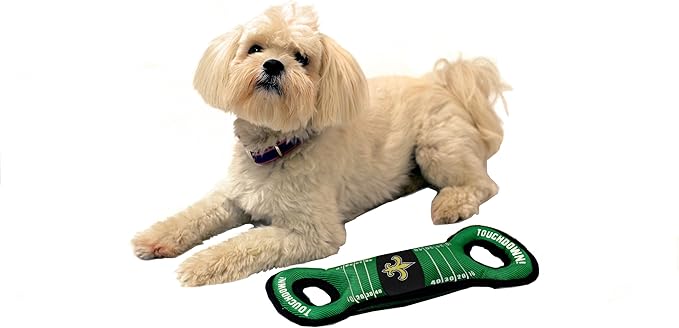 NFL Football Field DOG TOY with Squeaker. - NEW ORLEANS SAINTS - For Tug, Toss, and Fetch. - Tough & Durable PET TOY