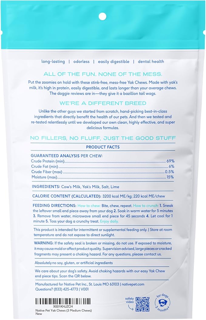 Native Pet Yak Cheese Himalayan Dog Chews - Long Lasting Dental Sticks for Medium Breeds – 100% All Natural Himalayan Yak Chews for Medium Dogs – Cheese Bone for Aggressive Chewers - 3 Per Pack