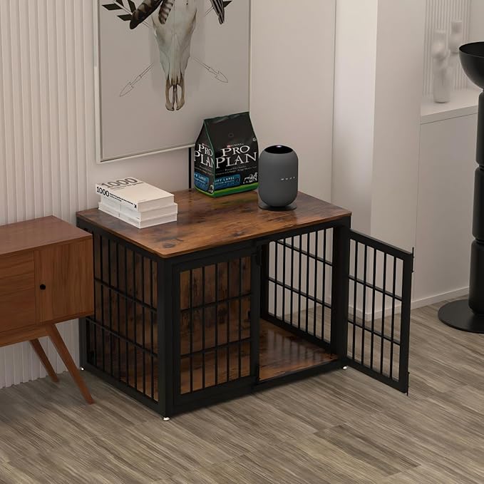 41" Heavy Duty Dog Crate Furniture, Wooden Dog Cage Kennel for Medium and Large Dogs, Dog Kennel Indoor with Side Door, Decorative Pet House End Table, Brown
