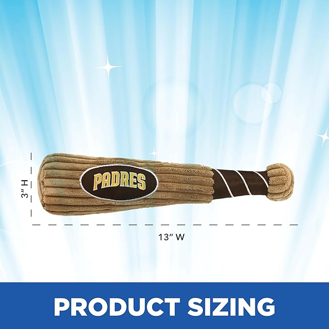 MLB San Diego Padres Baseball Bat Toy for DOGS & CATS. Soft Corduroy Plush Dog Toy with Inner SQUEAKER, MLB Chew Toys for Dogs or Cats. Durable Fun Interactive Dog Toy with Team Names and Logo