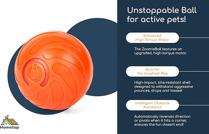 ZoomieBall Interactive Dog Ball Toy - Automatic Rolling & Bouncing, 3 Speed Modes, LED Lights, USB-C Rechargeable, Motion Activated Pet Toy (Orange)