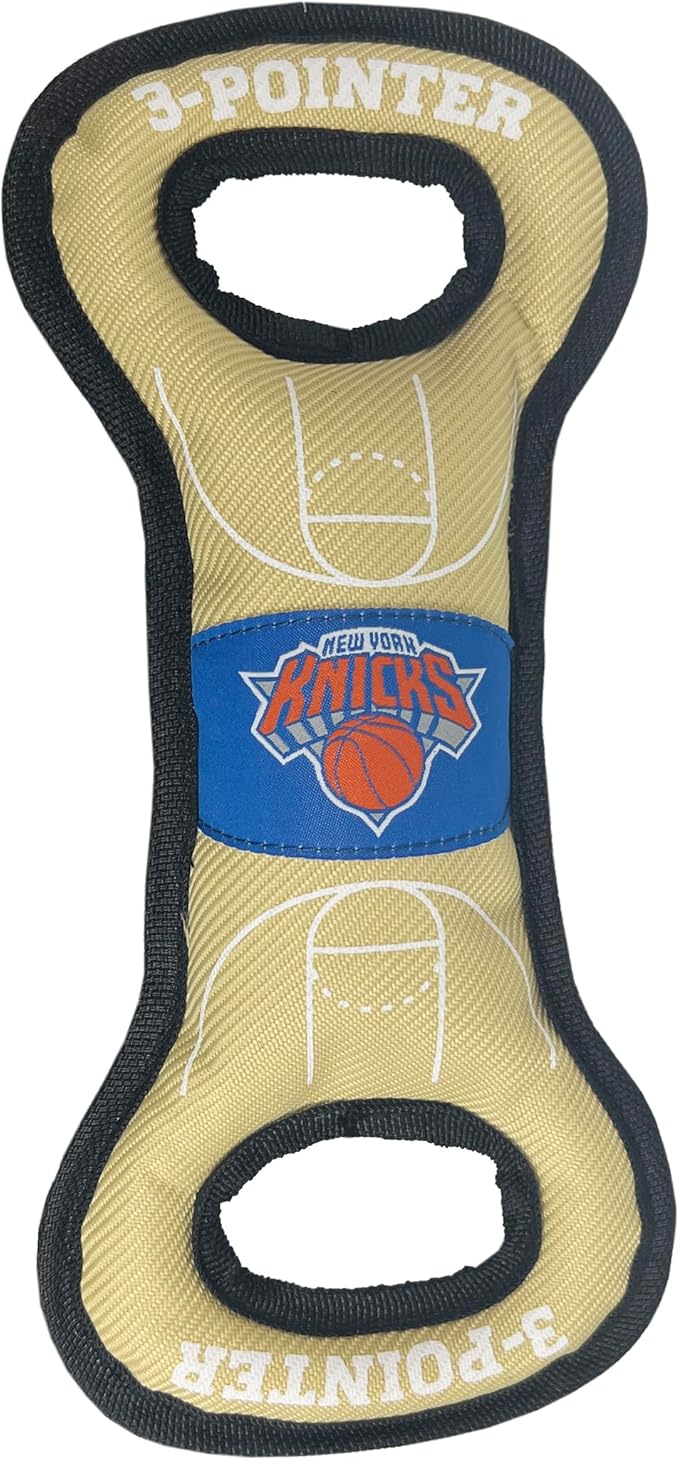 Pets First NBA New York Knicks Field Toy. - Tough Nylon Pet Toy with Double Trim Stitching & Inner Squeaker, One Size