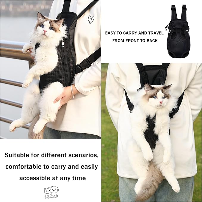 Pet Carrier Backpack, Adjustable Pet Front Carriers for Small Medium Dogs Cats 5-18 Lbs, Legs Out, Dog Cat Carrier Backpack for Hiking,Camping,Traveling,Cycling (Black,Large(Fit:10-18lb))