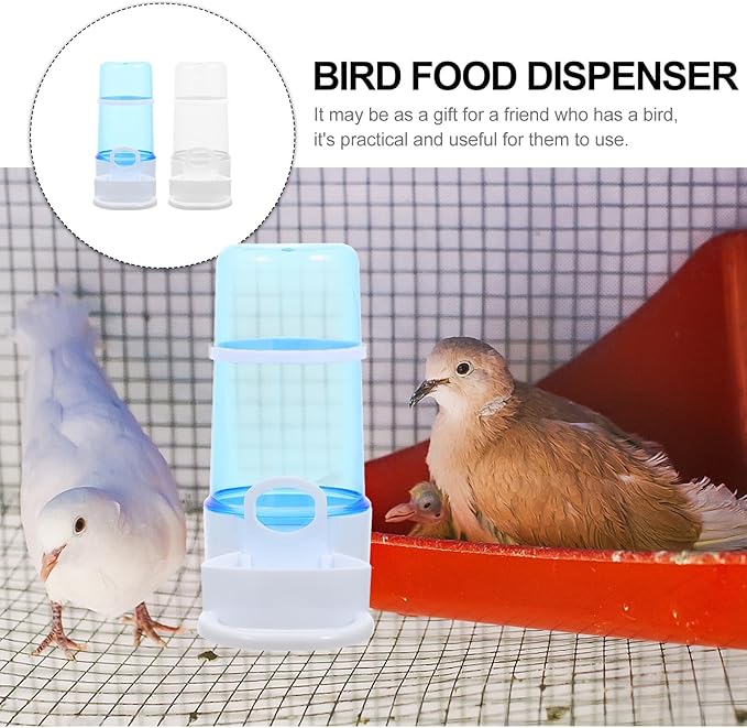 2pcs Automatic Bird Food Feeder and Plastic Hamster Food Dispenser with Waterer for Bird Cages for Parrots and Small Pets Blue
