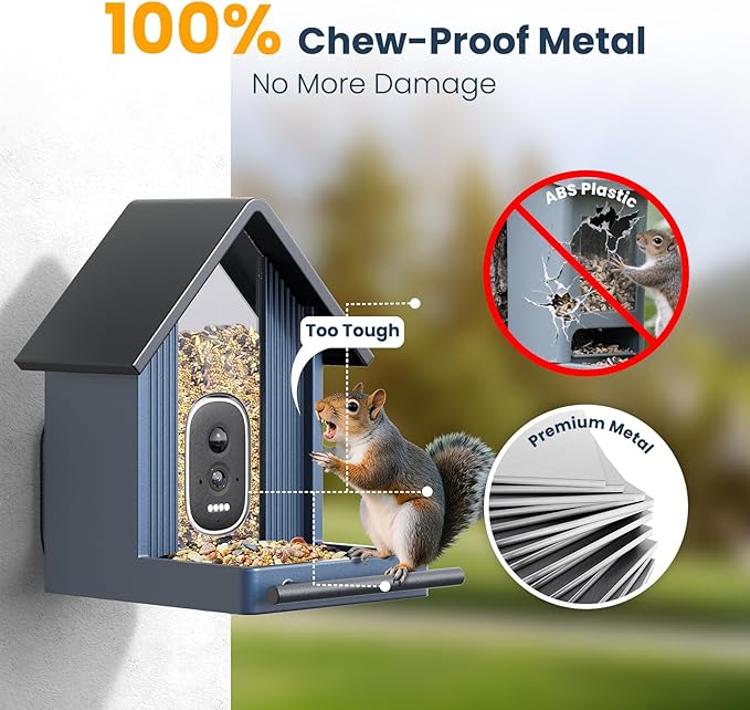 Smart Metal Bird Feeder with Camera Squirrel Proof, 2.5K UHD AI Identification, Wireless Solar Powered Outdoor for Garden Birding, Real-time Videos & IMG, Premium Present for Dad