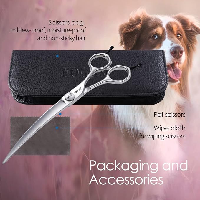 38 Degree Professional Curved Scissors for Dog Grooming 7.0” Japan VG10 Alloy Steel Downward Curved Grooming Shears for Face Right Handed(7.0 inch)