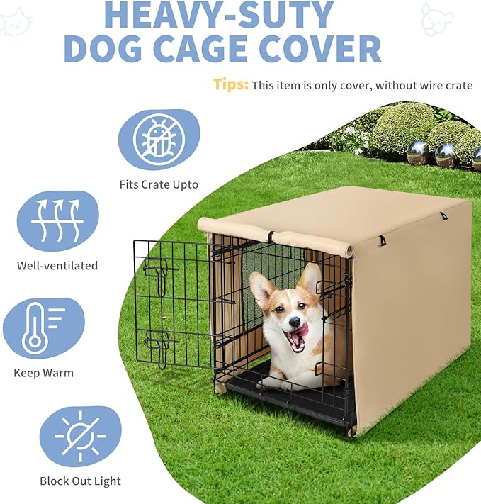 X-ZONE PET 30" Dog Crate Cover for Indoor/Outdoor - Heavy Duty Polyester Pet Kennel Cover Fits for Wire Dog Cage Beige
