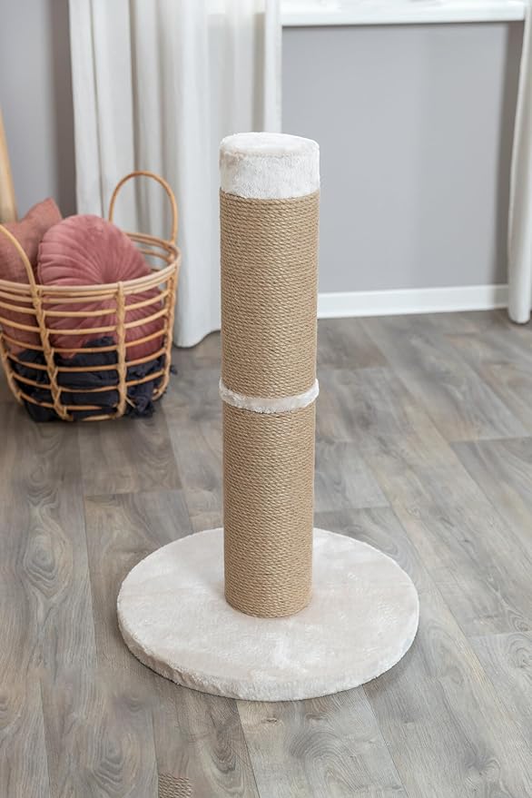 TRIXIE Rue 31.5-in XXL Cat Scratching Post, Thick Indoor Jute Cat Furniture, Plush Base, Beige