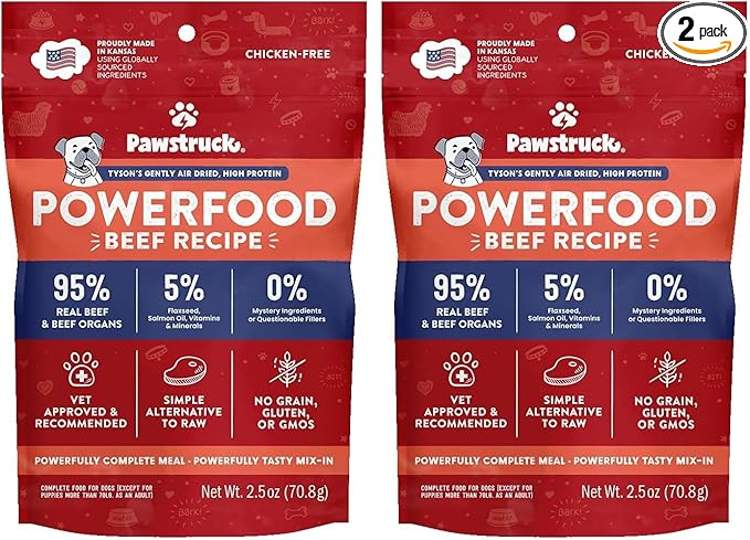 Pawstruck All Natural Air Dried Dog Food w/Real Beef - Grain Free, Made in USA, Non-GMO & Vet Recommended - High Protein Limited Ingredient Full-Feed - for All Breeds & Ages - 2.5oz Trial Bag