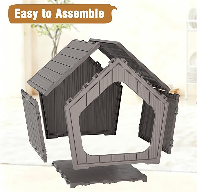 Multi-use Cat Litter Box Enclosure with Spacious Door, Plastic Hidden Litter Box & Cat Bed with Hidden Air Hole, Cabin-Style Cat House Suitable for Warm Outdoor and Indoor Use, Gray