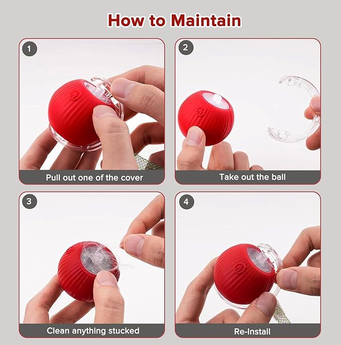 Interactive Cat Toy Ball for Indoor Cats, Motion Activated Cat Ball with 3 Speeds, 2 Replaceable Tails, Safe Material Kitten Toys, USB Charging, 360° Smart Rolling Ball for Bored Adult Cats and Dogs