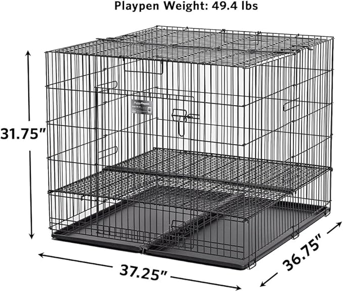 MidWest Homes for Pets, Puppy Playpen -Model 236-05, Half-inch Floor Grid & Removable Pan Included, Black Playpen