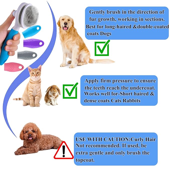Self Cleaning Slicker Brush - Cat Brush Skin-Friendly Deshedding Grooming Massaging Tool for Long & Short Haired Pets, Cat Hair Brushes Easy Removes Undercoat for Dogs Cats Rabbits-UPGRADED, Purple