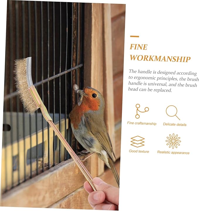 1set Bird Cage Cleaning Brush Handle and Two Brush Practical for Easy Cleaning of Birdcages Suitable for Parrots and Pets
