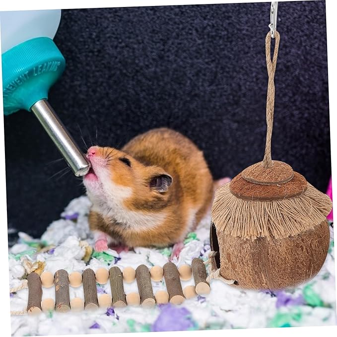 Abaodam 2pcs Hamster Coconut Shell Nest Hideout Toys Cozy Bed for Hamsters Bird Cage Accessory