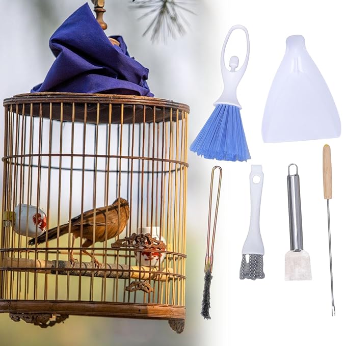 5Pcs Bird Cage Kits Stainless Steel Tool Brush for Excrement and Dirt Removal for Small Pet