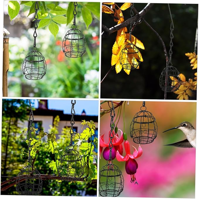 6pcs Outdoor Garden Hanging Bird Feeder Set with Metal Chain, Black Wild Bird Feeding Tool for Patio and Backyard Birding