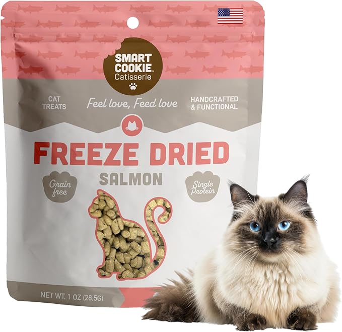 Smart Cookie Salmon Freeze Dried Cat Treats – Minimal Ingredient, High-Protein Snacks for Picky Cats – Wild Caught Salmon, No Fillers, Made in the USA – 1oz (3 Pack)