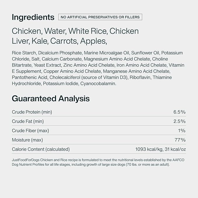 JustFoodForDogs Pantry Fresh Wet Dog Food, Complete Meal or Dog Food Topper, Chicken & White Rice Human Grade Dog Food Recipe - 12.5 oz (Pack of 12)