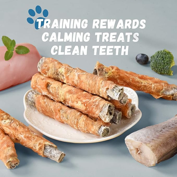 Pawmate Dog Treats Chicken Wrapped Cod Fish Skin Sticks, Healthy High Protein Omega3 Cod Twist Dog Chews Real Chicken Wrap Teeth Cleaning for Large Medium Small Breeds, 10.6 oz