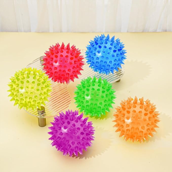 DragonflyDreams 6-Pc Spiky LED Dog Chew Toys with Spiky Balls, Glow in Dark, Interactive Toss-ball for Fetch & Tug