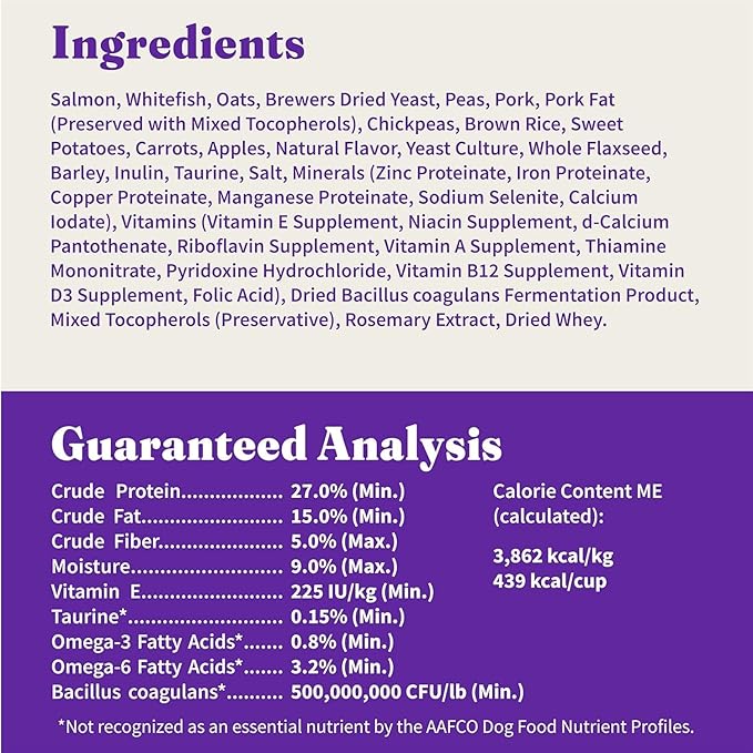 Halo Holistic Dog Food Wild Caught Salmon & Whitefish Formula, Healthy Grains Dry Dog Food, Complete Digestive Health, Kibble for Adult Dogs, 10 lb Bag