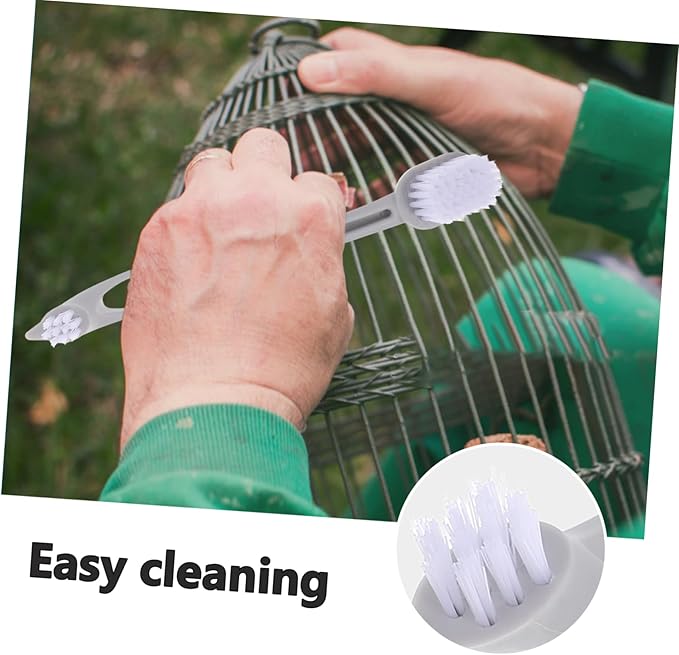 Abaodam Pet Cage Cleaning Brush Set 2 Heads Long Handle Brush for Dog Bird Cage Gentle Bristles for Pet Enclosures