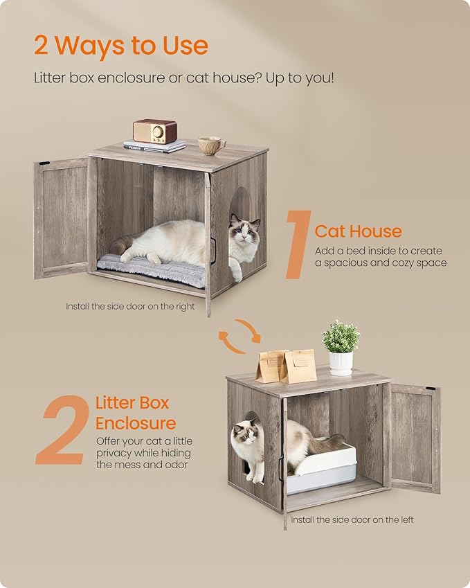 Feandrea Cat Litter Box Enclosure, Hidden Litter Box Furniture, Indoor Pet House End Table, 23.6 x 19.7 x 19.7 Inches, Heather Greige UPCL042K101