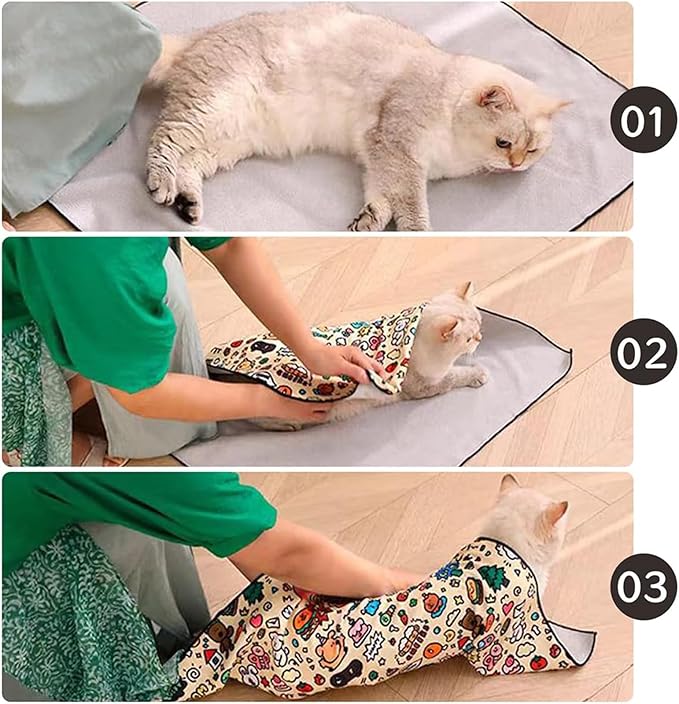 Cat Grooming Wrap-Cat Wrap for Cutting Nails, Cat Restraint for Nail Clipping, 21.5 Inch Cat Grooming Wrap, Velcro Fabric for Cats, Cat Burrito Wrap,for Clip Nails, Clean Ears (C,L(Within 11.1lbs))