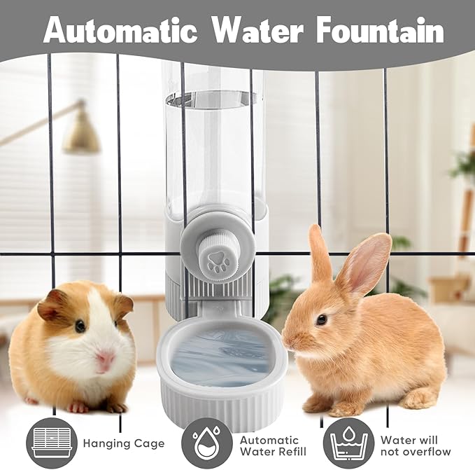 Hanging Cage Automatic Pet Food Water Dispenser, 41oz Hanging Automatic Food Dispenser, 18oz Pet Water Bottle for Cage Crate, Suitable for Kitten Rabbit Chinchilla Hedgehog Ferret (Grey, 41Oz)