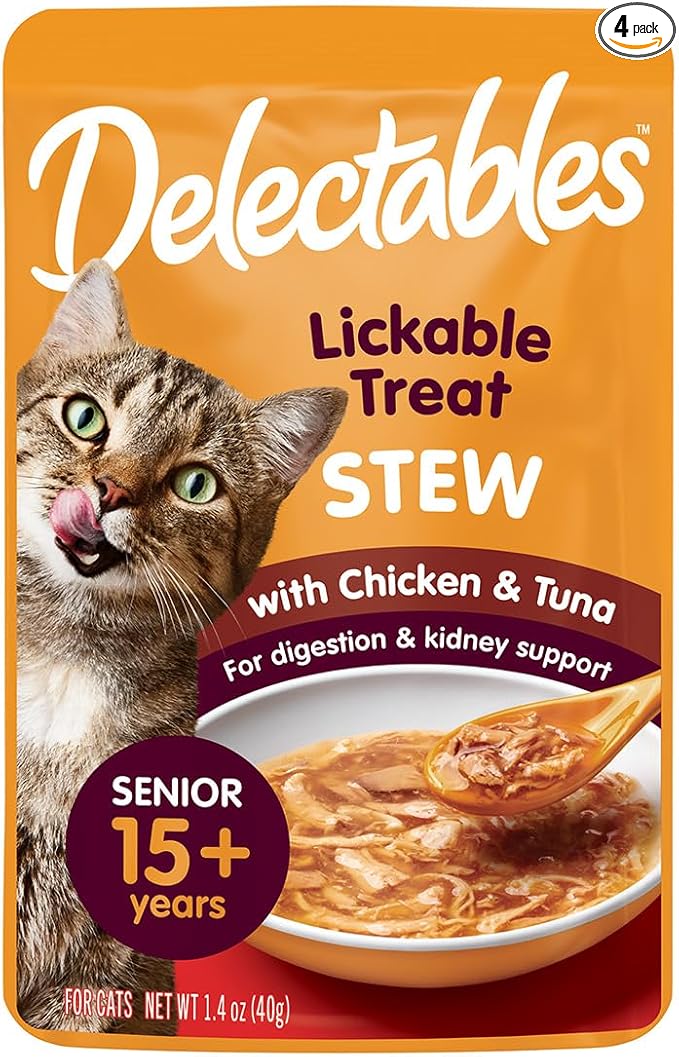 Delectables Stew Lickable Treat for Senior Cats Chicken Tuna (Pack of 4)