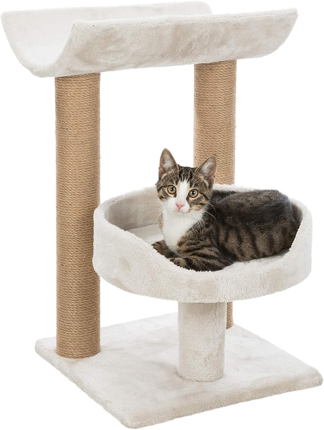 Trixie Isaba Scratching Post – Cat Tower with Jute Posts, Hammock, Condo & Soft Bed – Indoor Cat Furniture for Scratching & Climbing – Gray, 14.2" x 14.2" x 24.4"