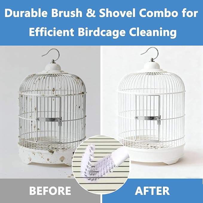 4Pcs Bird Cage Cleaner Tools Long Handle Brush Supplies for Cleaning Poop Off Birdcage Dropping Remover Accessories for Parrot Cages Bunny Habitats and Pet Cage Maintenance