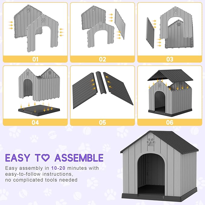 Bifanuo Large Dog House for Outdoor & Indoor, Waterproof Puppy Shelter with Air Vents & Elevated Floor, Easy Assemble Sturdy Dog Kennel for Large Dogs (Classic Black, 36.2''L×38''W×38''H)