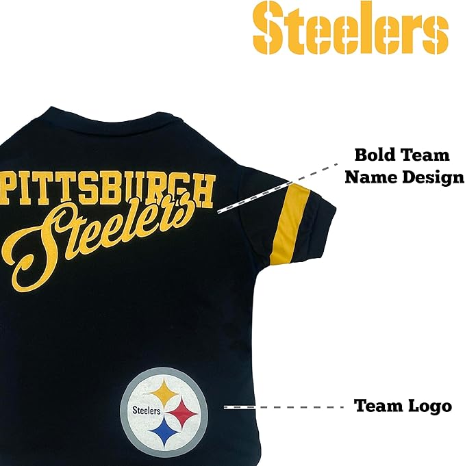 Pets First NFL Pittsburgh Steelers T-Shirt for Dogs & Cats, Large. Football Dog Shirt for NFL Team Fans. New & Updated, Durable & Cute Sports PET TEE Outfit (PIT-4146-LG)