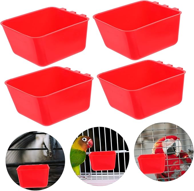 Alasum 4pcs Bird Cage Feeder Bowl Multifunctional for Parrots Poultry Rabbits Animals Easy Hanging Feeding Bowl Ample Capacity