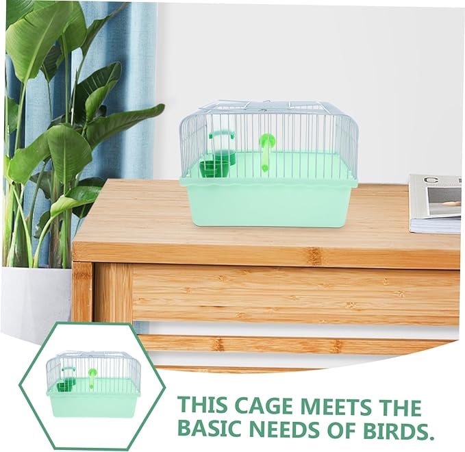 POPETPOP Portable Multi Functional Bird Travel Cage for Parakeets and Parrots with Spacious Abs and Iron Frame Includes Perch Food Box Water Dispenser and Easy to pet Carrier Random Color