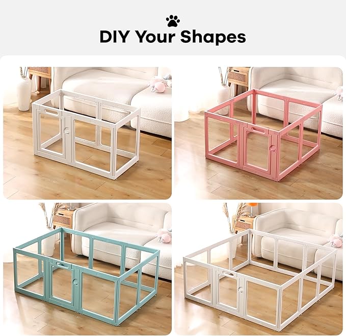 Clear Acrylic Dog Playpen Indoor, Puppy Cat Small Pet Play Pen, Pet Cat Playpen for Rabbits, Dog Fence Crate Kennel Whelping Cage (Grey, 12 Panel)