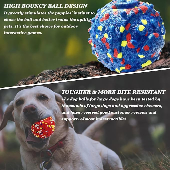 2Pack Dog Ball Squeak Toys Indestructible Dog Ball Float On Water Fetch Bouncy Durable Solid Rubber Ball for Puppy Small and Medium Dogs Playing Toys (Bell Ball 2Pcs)