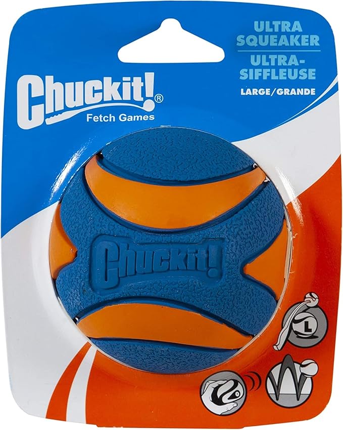Chuckit Ultra Squeaker Ball Dog Toy Large (3" Diameter) (4 Pack)