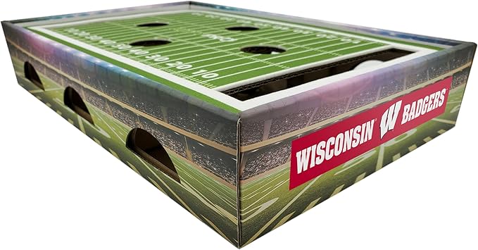 Pets First NCAA Wisconsin Badgers Cat Scratcher Box, Game Day Cat Toy, NCAA Football Field Designed Cat Scratcher and Lounge, Stimulating Cat Game